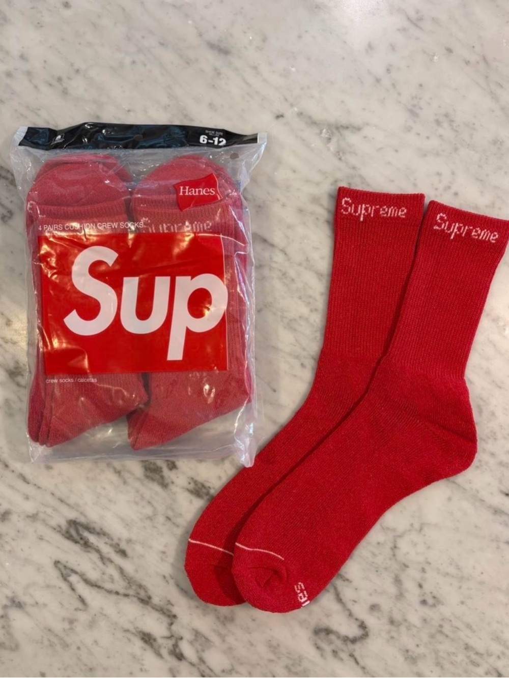 Supreme Red Crew Socks with Logo